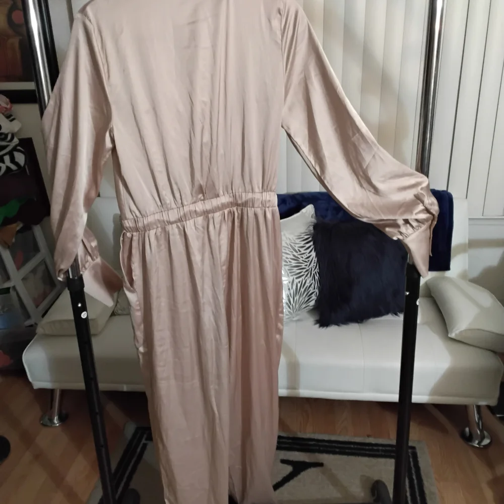 Fashion Nova Satin Jumpsuit in Champagne - Picture 2 of 3